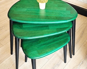 Oval Solid Wood Coffee Table Set: Modern Scandinavian Nesting Tables
