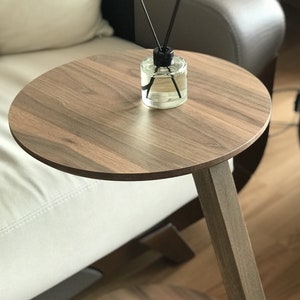 C Shaped Side/End Table, Modern Sofa Side Table, Coffee Table For Living Room, Round Wood End/Side Table, Laptop Stand, Walnut Couch Table image 6