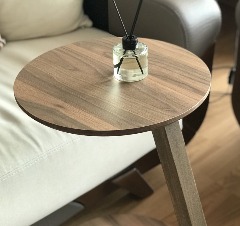C Shaped Side/End Table, Modern Sofa Side Table, Coffee Table For Living Room, Round Wood End/Side Table, Laptop Stand, Walnut Couch Table image 6
