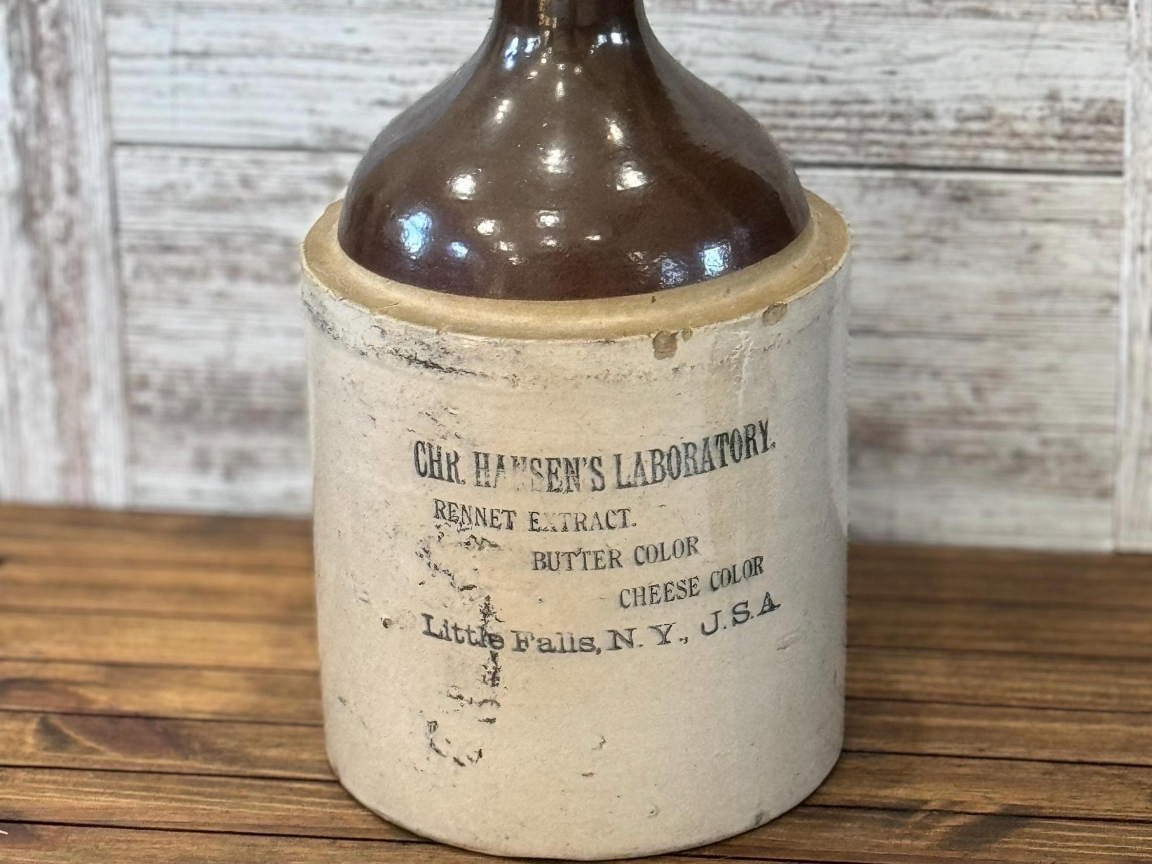 Antique Crock Advertising Crock Jug HANSEN'S LABORATORY Stoneware