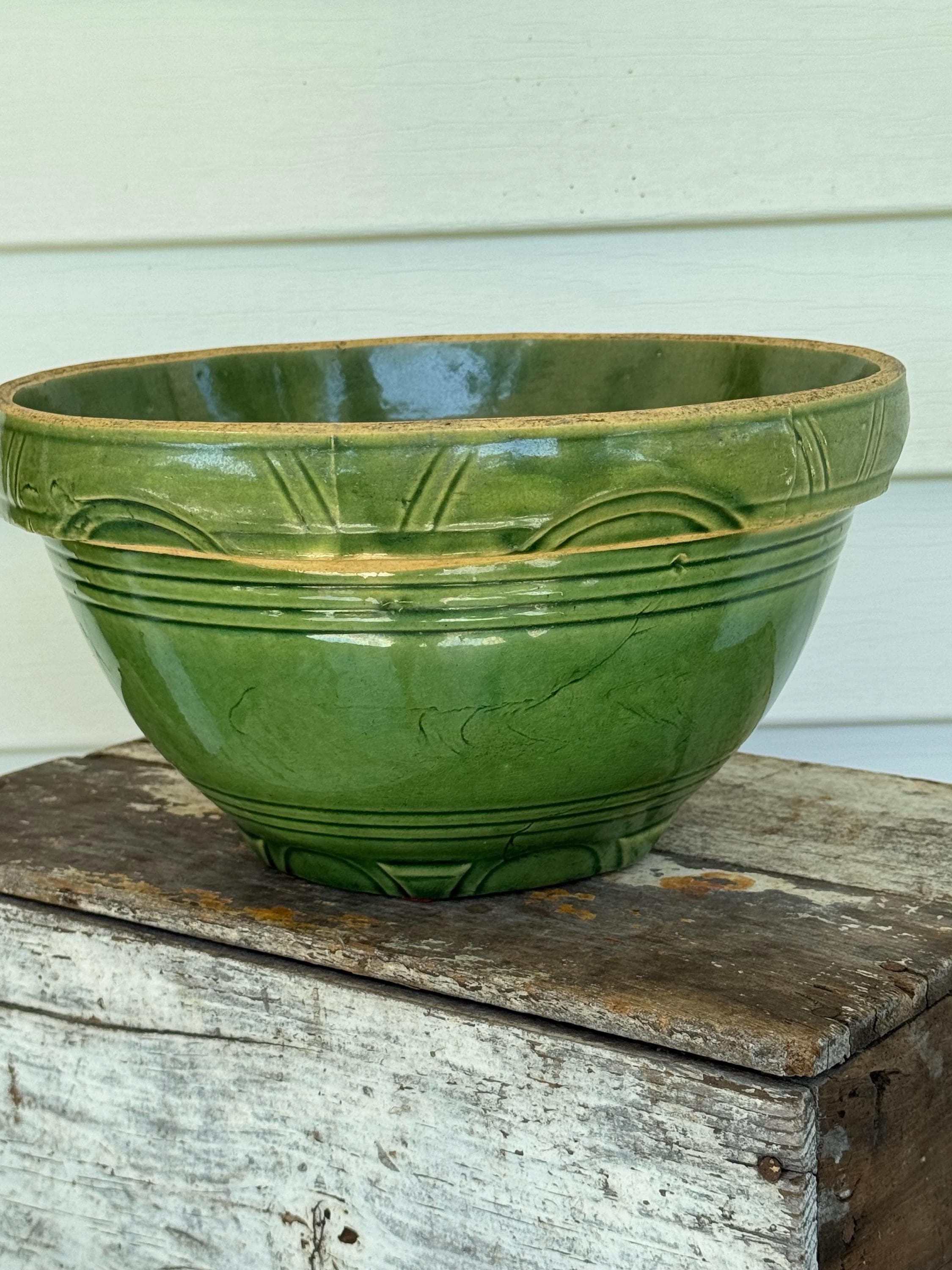 Antique Green Pottery Bowl - Etsy