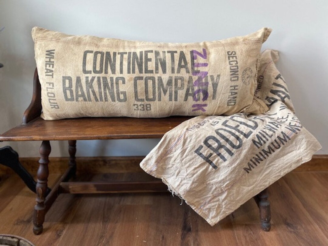 Vintage Grain Sack Pillow Continental Baking Company With Advertisement