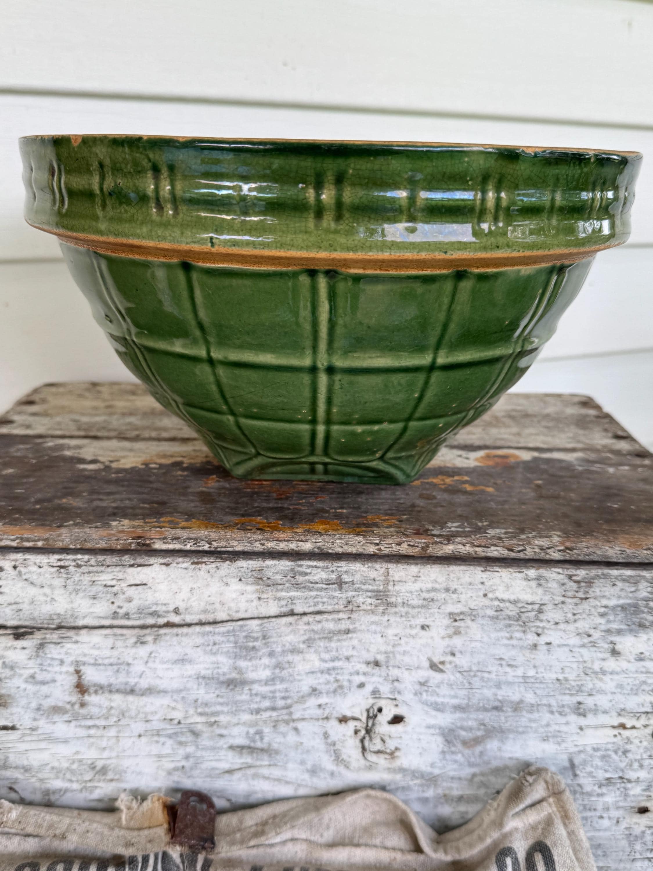 Antique Green Pottery Bowl - Etsy