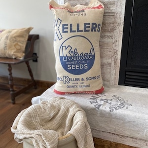 Handmade Vintage Grainsack Pillow, Farmhouse Grain Sack Pillow, FREE Shipping