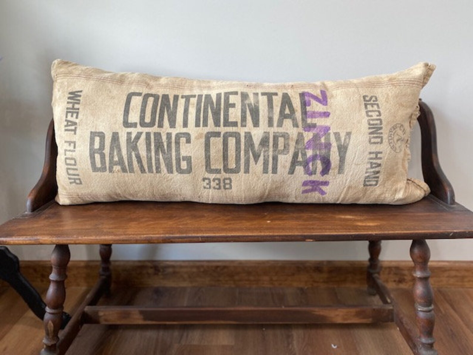 Vintage Grain Sack Pillow Continental Baking Company With Advertisement