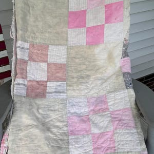 9-Patch Vintage Hand-Stitched Patchwork Cutter Quilt Handmade