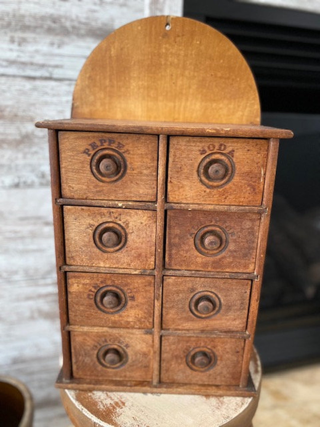 Antique wooden spice cabinet hotsell