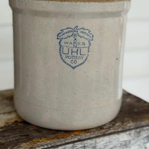 Antique Blue Stamped UHL Huntingburg Indiana Crock Pottery Co