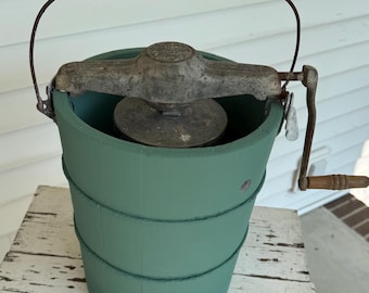 Antique White Mountain Ice Cream Maker: Robin's Egg Blue Painted Decor