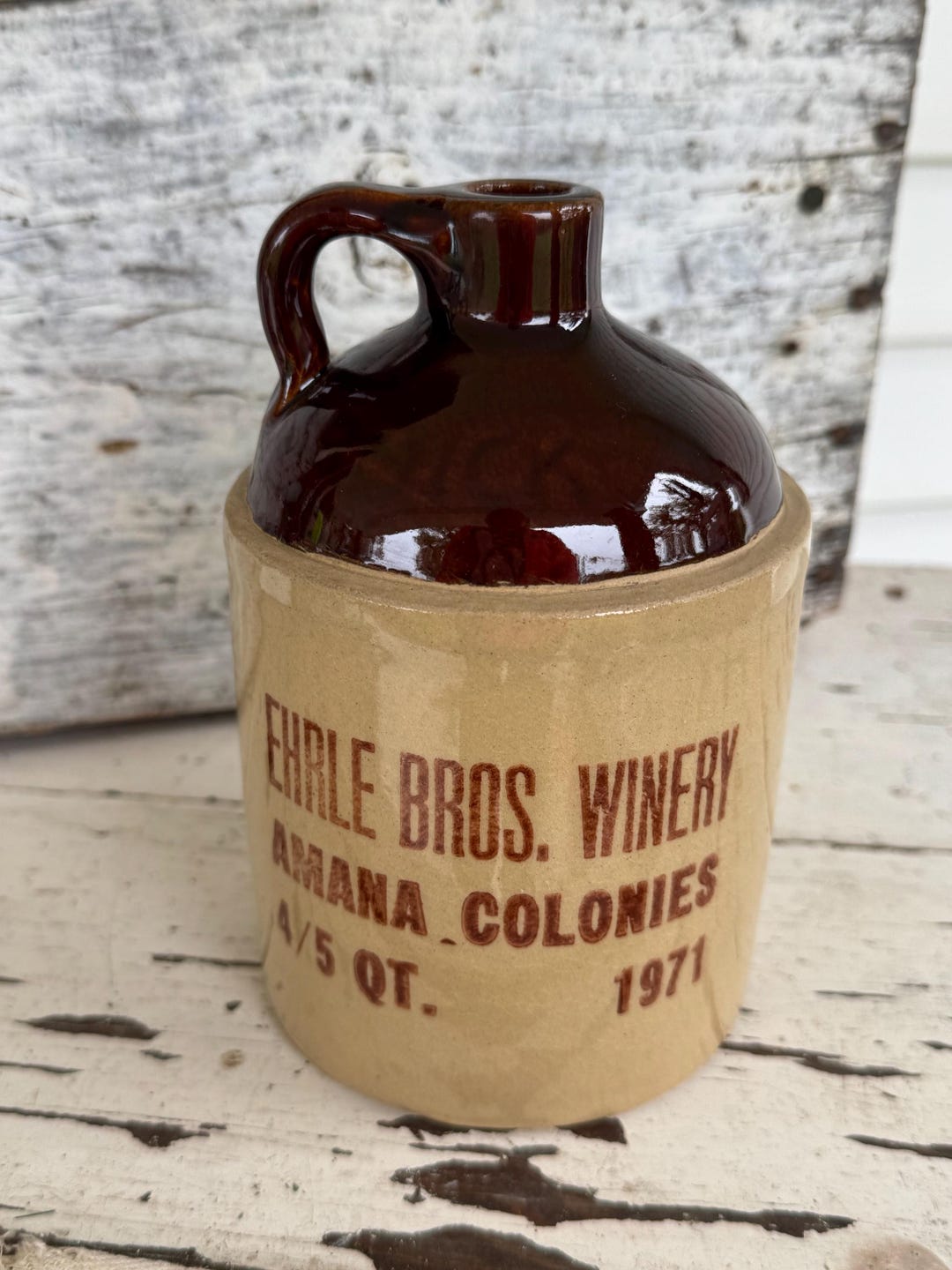 Ehrle Bros. Winery Amana Colonies 4/5 Qt. 1971 Crock Jug Vintage