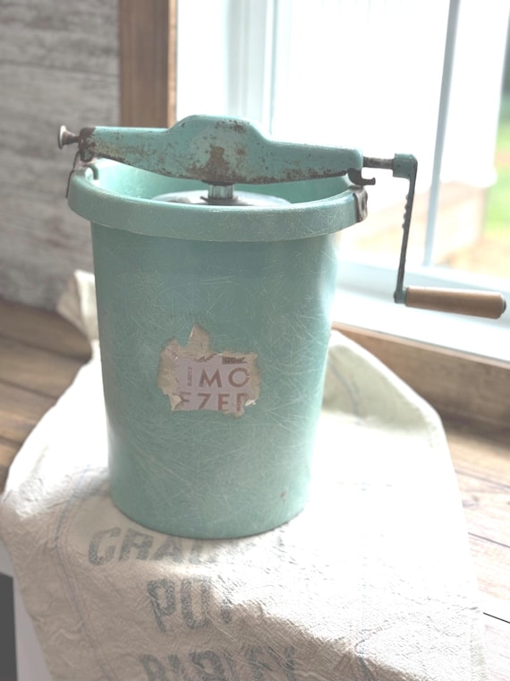 Old Vintage Ice Cream Freezer Robin Egg Blue Hand Crank Antique Freezer Old Metal Ice Cream Maker Complete Ready to Ship Etsy