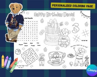 Página para colorear del oso Polo / Actividad infantil inspirada en Ralph Lauren (Descarga PDF)