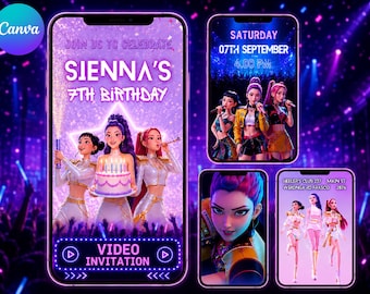 Invitación de cumpleaños en vídeo digital de K-Pop Demon Hunters / Huntrix