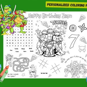 Ninja Turtles Coloring Page | Personalized Kids Placemat | Printable Party Favor