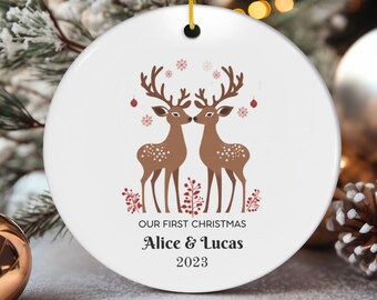 Personalized Our First Christmas Ornament: Ceramic Couples Gift