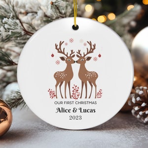 Unser erstes Weihnachten, personalisierte Paarverzierung, unser 1. Weihnachten, Weihnachtsverzierung für Paare, keramische Verzierungen, Geschenk für Sie & Ihn
