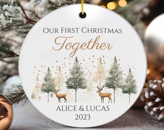 Personalized Our First Christmas Ornament: Couples Ceramic Ornament