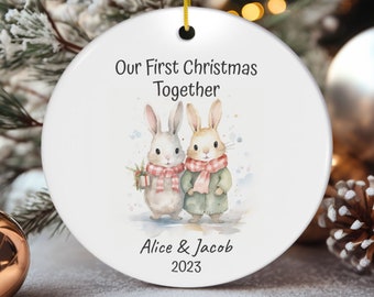 Personalized Our First Christmas Ornament: Couples Ceramic Ornament