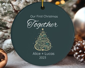 Personalized Our First Christmas Ornament: Couples Ceramic Ornament