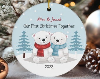 Personalized Our First Christmas Ornament: Couples Ceramic Ornament