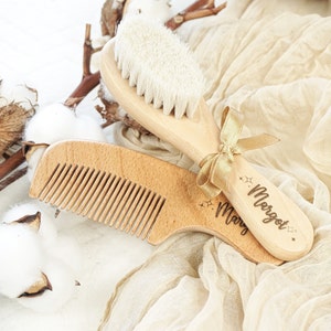PERSONALIZED brush and comb, Soft bristle brush and wooden comb, baby birth gift