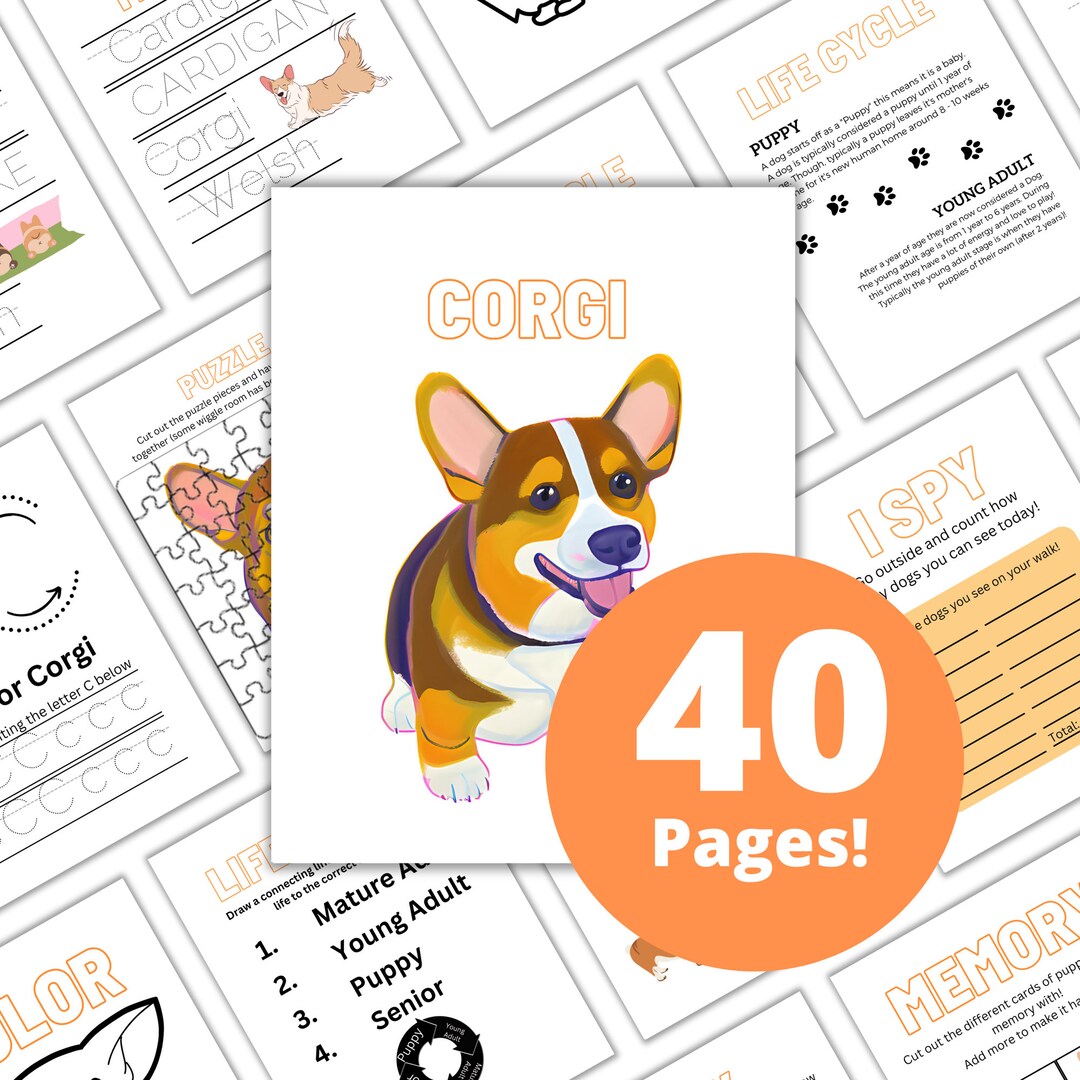 Corgi Themed Printable Activity Pack: Writing Coloring - Etsy