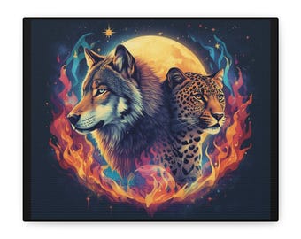 Moonbound Guardians - Dual Spirits - Leopard & Wolf Canvas - Matte Canvas, Stretched, 1.25"