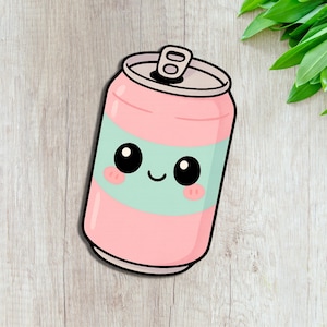 Pegatina de lata de refresco kawaii, linda calcomanía de bebida de dibujos animados, vinilo impermeable para decoración de portátiles, botellas de agua y diarios.