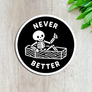 Smiling Skeleton Thumbs Up Sticker - Funny Halloween Decal, Cute Skeleton Laptop or Water Bottle Sticker, Spooky Day Decor