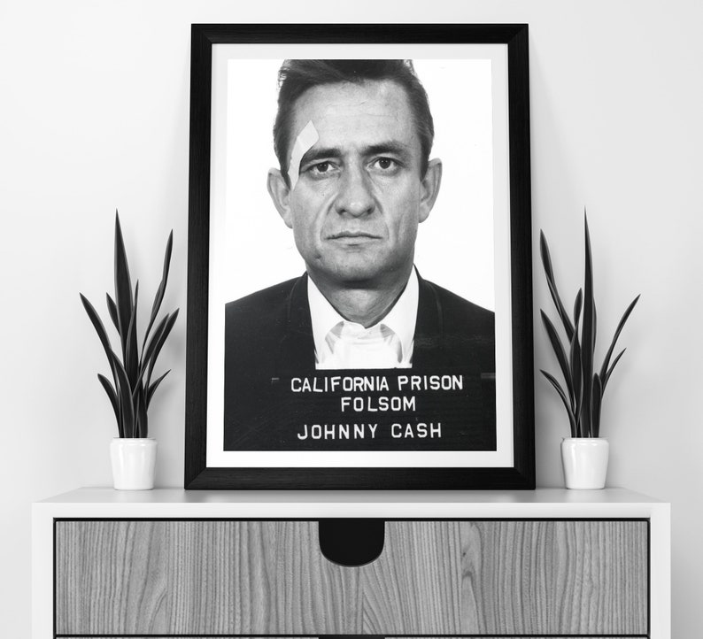 Johnny Cash Mugshot Poster, Vintage Print, Black and White Wall Art