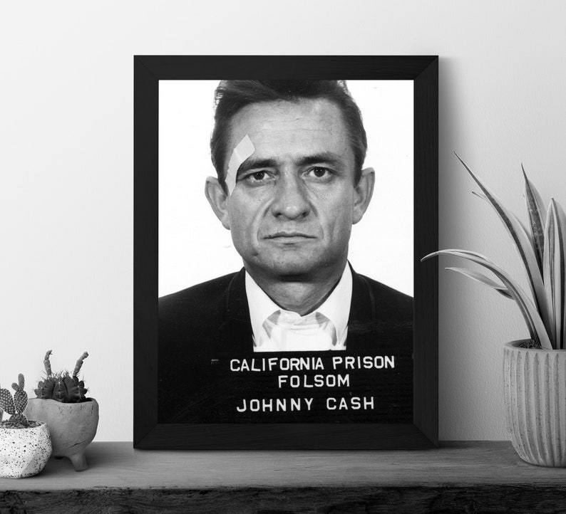 Johnny Cash Mugshot Poster, Vintage Print, Black and White Wall Art