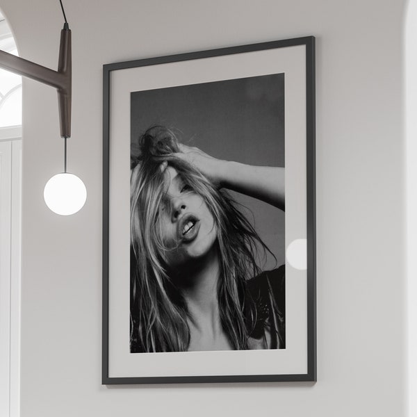 Kate Moss Poster, Black and White, Fashion Print, Kate Moss Wall Art, Vintage Photography, Glam Decor, Printable Wall Art, Digital Download