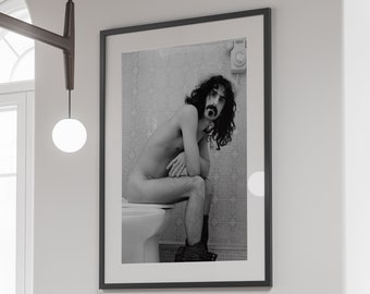 Frank Zappa in Toilet Poster, Black and White, Vintage Print, Bathroom Wall Art, Teen Boy Bathroom Decor, Retro Wall Art, Digital Download