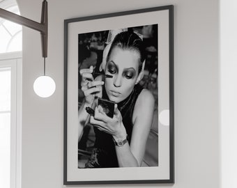 Kate Moss Poster, Black and White, Fashion Print, Makeup Wall Art, Kate Mos Print, Lash Room Decor, Vintage Photography, Digital Download