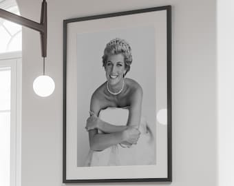 Princess Diana Print, Black and White, Vintage Poster, Photography Prints, Fashion Wall Art, Feminist Print, Home Decor, Digital Download