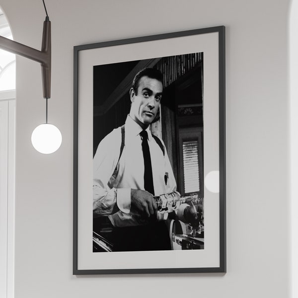 Sean Connery James Bond Poster, Bar Cart Print, Black and White Wall Art, Vodka Poster, Vintage Bar Prints, Man Cave Decor, Digital Download