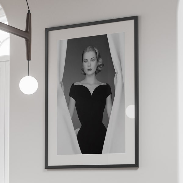 Grace Kelly in the Window Print, Fashion Poster, Black and White, Vintage Photography, Old Hollywood Decor, Retro Wall Art, Digital Download