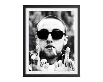 Cartel de fumar Mac Miller, arte de pared en blanco y negro, impresión de Mac Miller, decoración de la sala de música, cartel de rapero, arte de pared imprimible, descarga digital