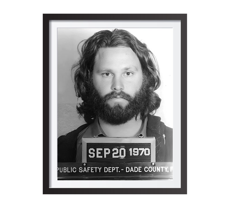 Jim Morrison Mugshot Poster, Vintage Print, Black and White, Retro Wall