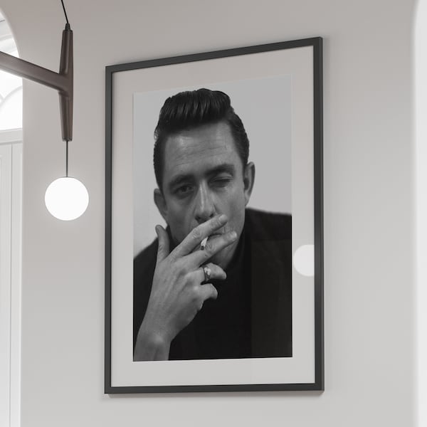 Johnny Cash Smoking Poster, schwarz und weiß, Vintage Fotografie Drucke, Country Musik Poster, Retro Wandkunst, Wohnkultur, digitaler Download