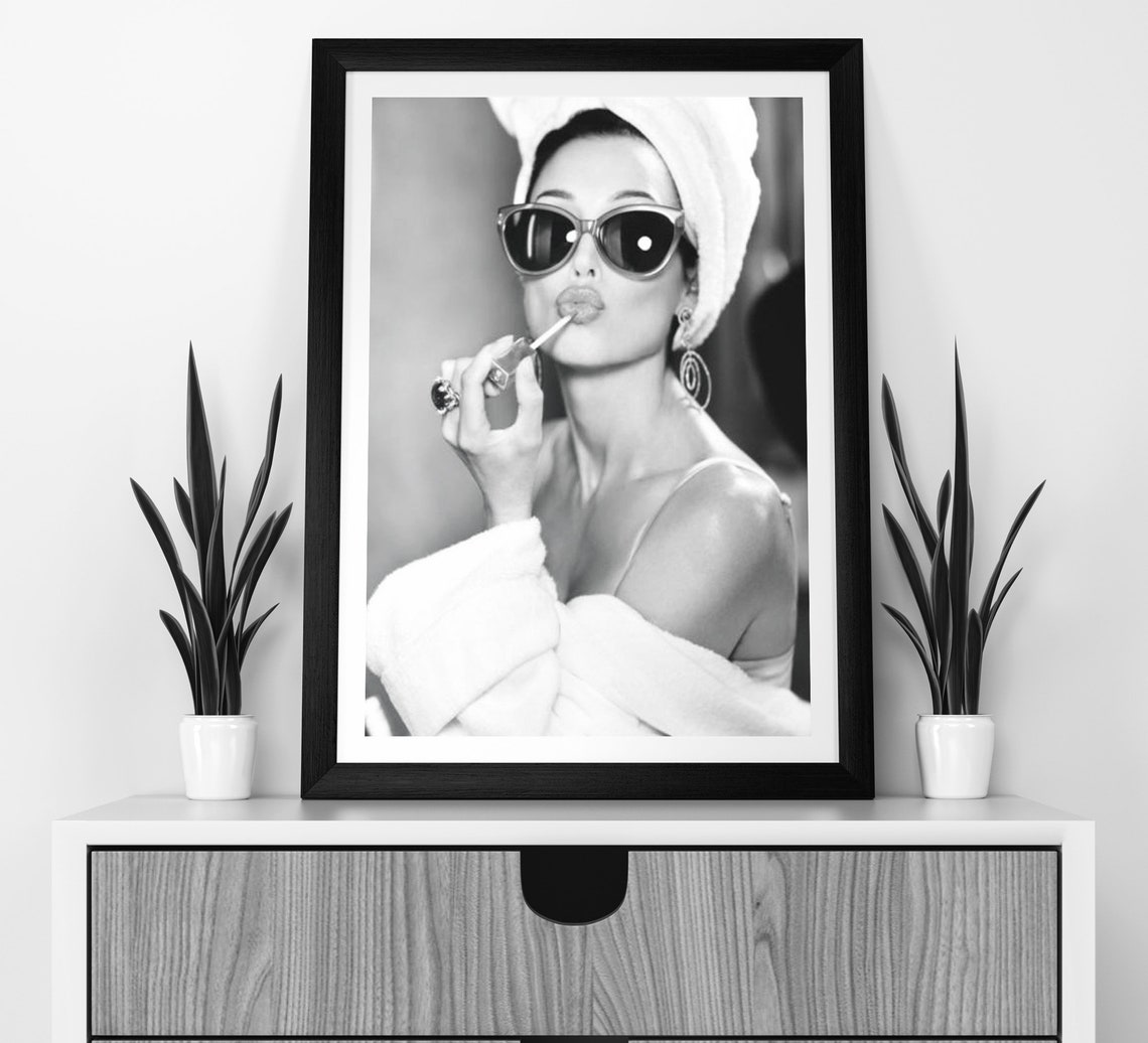 Audrey Hepburn Lipstick Print, Fashion Wall Art, Black and White