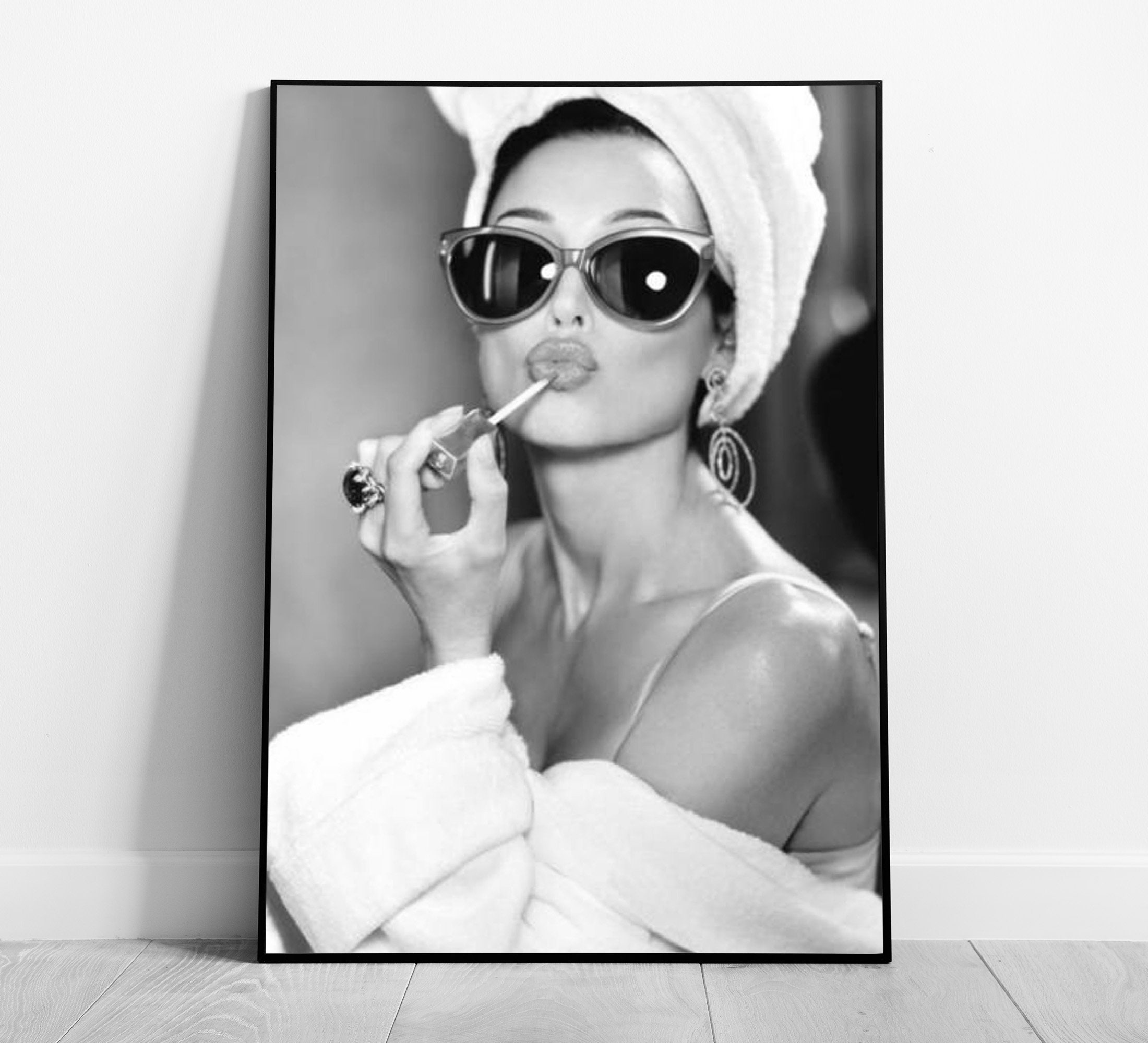 Audrey Hepburn Lipstick Print, Fashion Wall Art, Black and White