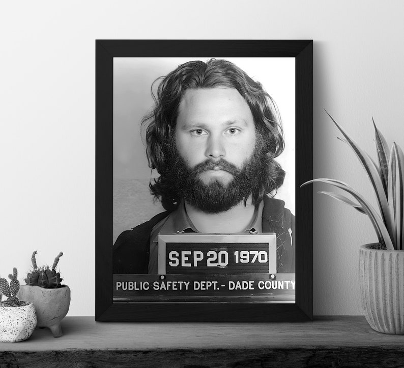 Jim Morrison Mugshot Poster, Vintage Print, Black and White, Retro Wall