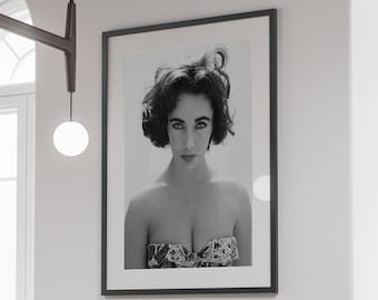 Elizabeth Taylor Poster, Black and White, Vintage Photo, Fashion Print, Retro Wall Art, Old Hollywood Decor, Glam Wall Art, Digital Download