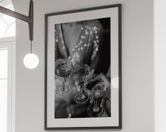 Women Drinking Wine Print, Bar Cart Wall Art, Black and White, Alcohol Poster, Feminist Print, Cocktail Wall Art, Home Bar, Digital Download