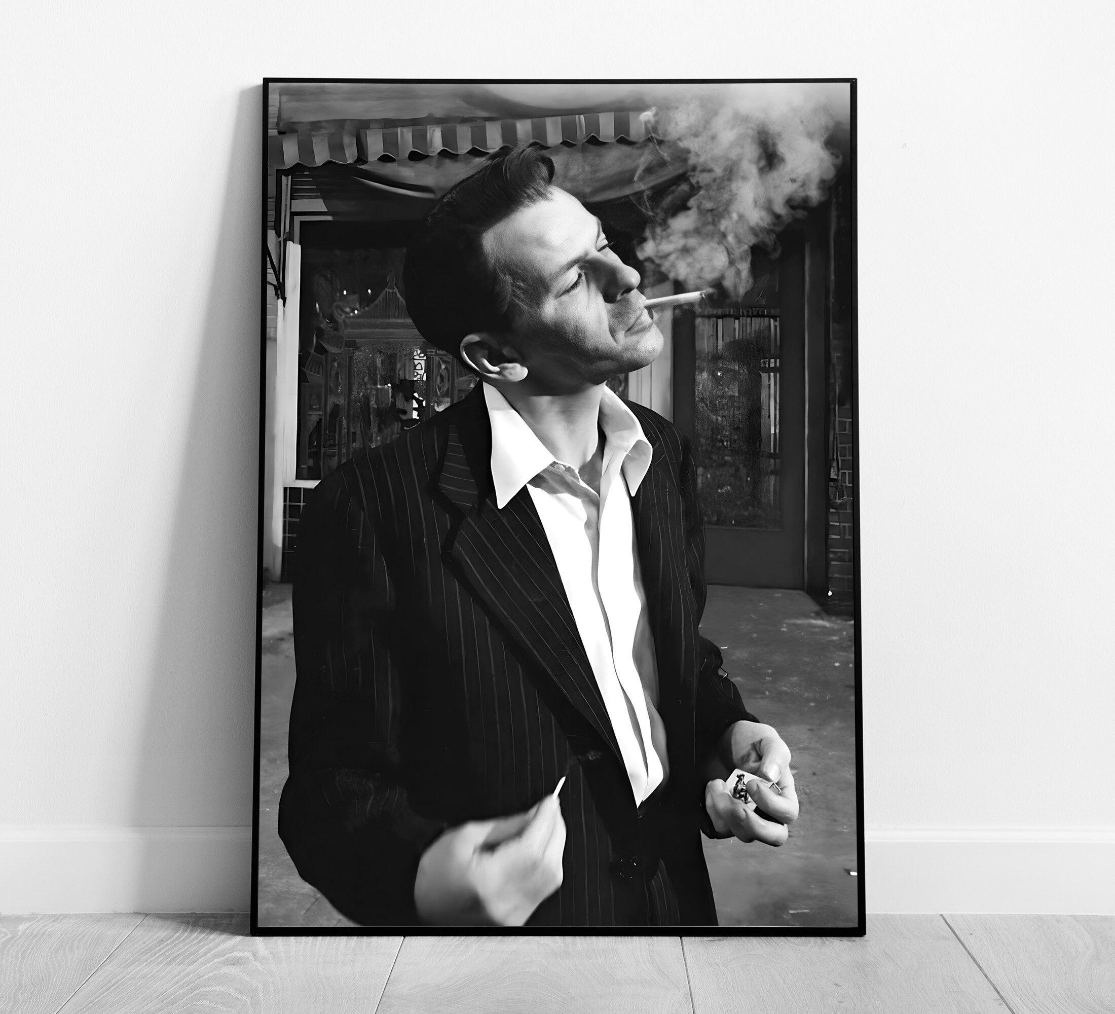 Frank Sinatra Smoking Poster, Black and White, Vintage Music Poster