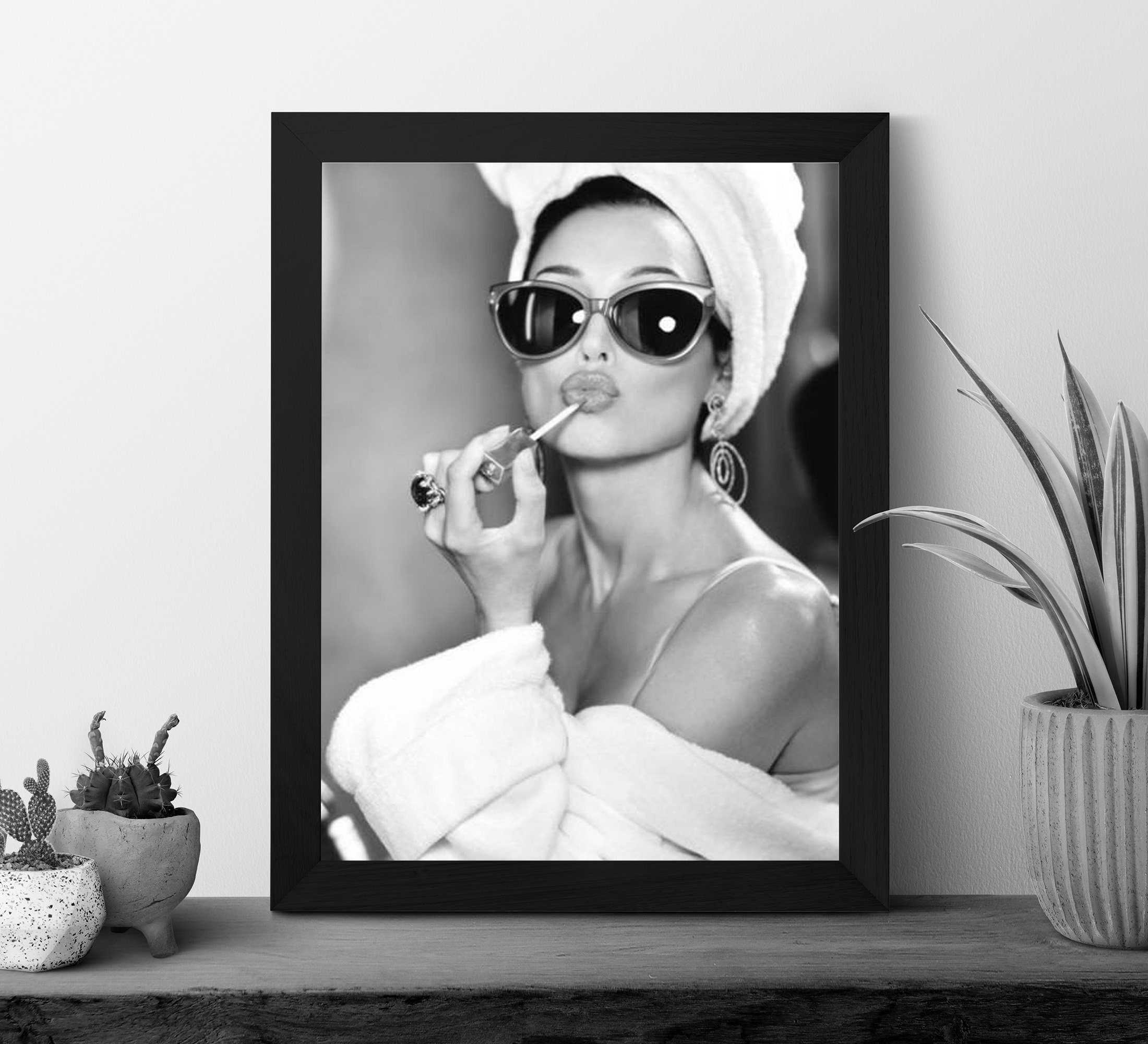 Audrey Hepburn Lipstick Print, Fashion Wall Art, Black and White