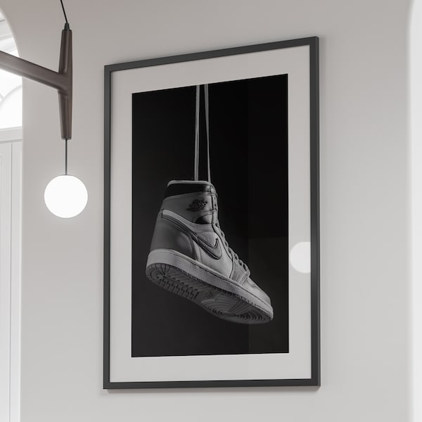 Affiche de baskets, art mural imprimable Hypebeast, noir et blanc, affiche de chaussures, impression de mode, cadeaux Sneakerhead et décoration d'intérieur, téléchargement numérique