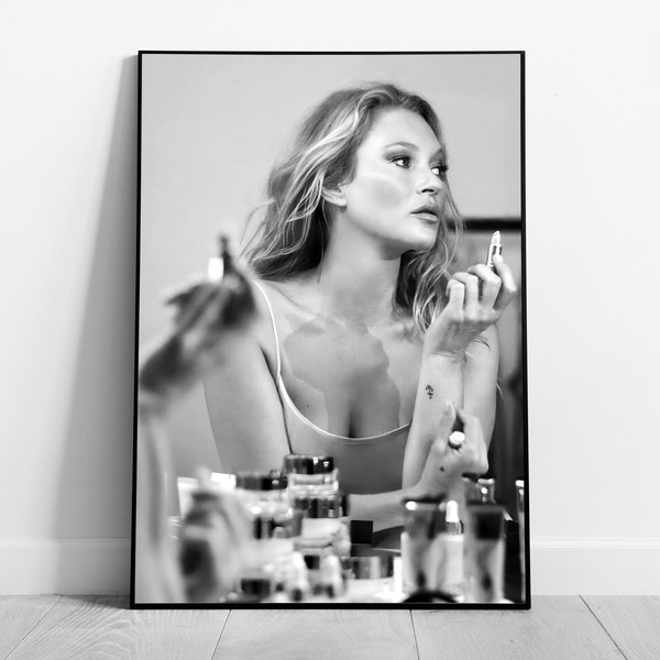 Kate Moss Lipstick Print, Black and White, Fashion Poster, Kate Moss Poster, Vintage Photography Print, Makeup Wall Art, Girls Bedroom Decor