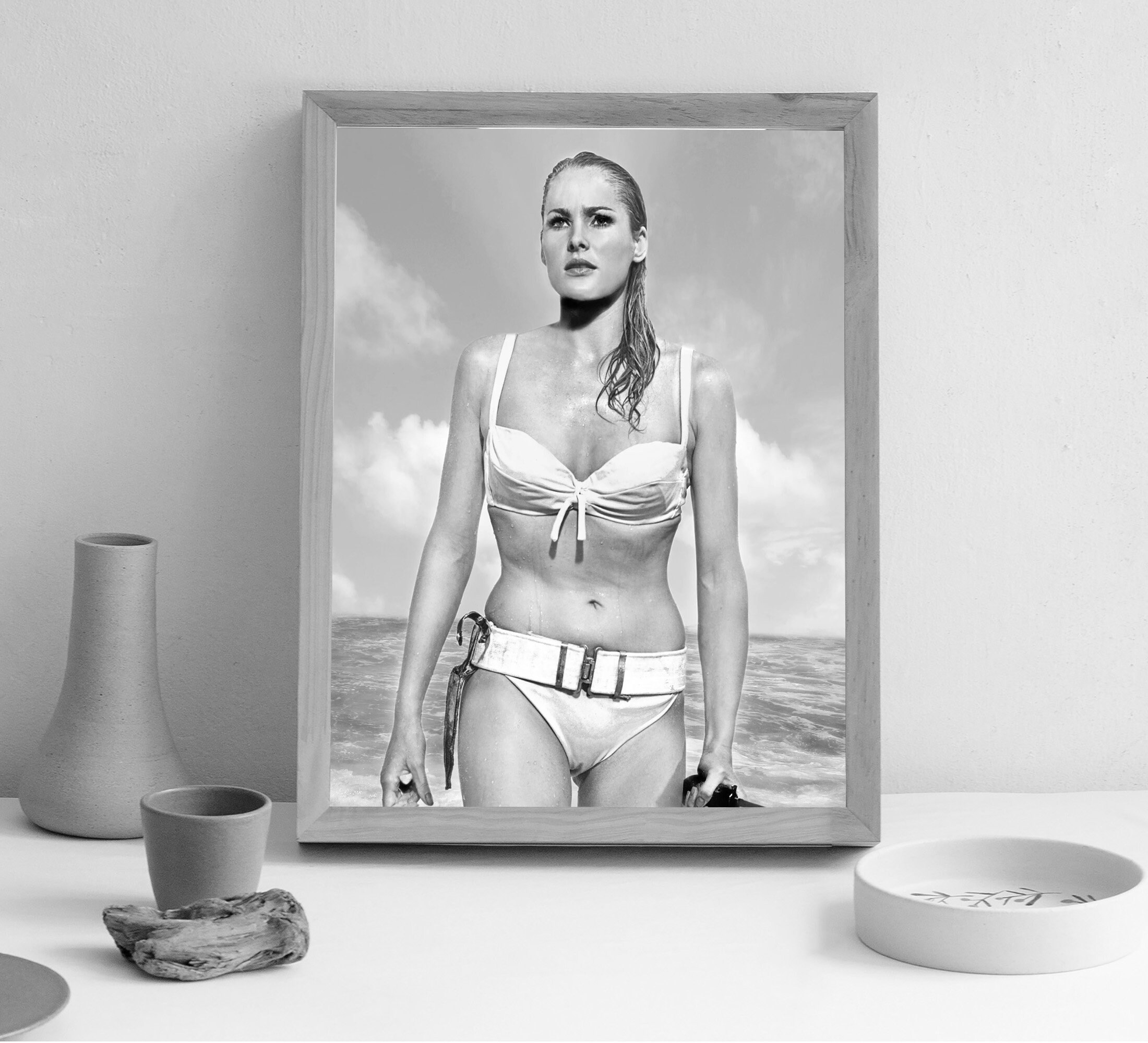 Ursula Andress Bikini Poster, Black and White, Fashion Print, Vintage